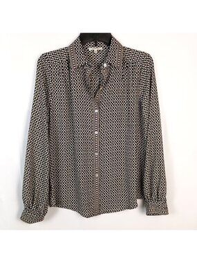 Max Studio Geometric Print Blouse Black White Button Front Womens S Top